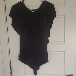 mine Black Flutter-Sleeve Blouse with V-Neck
